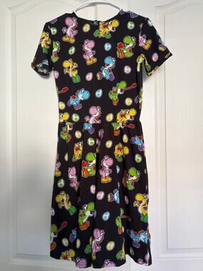 Cakeworthy Super Mario Brothers Yoshi Dress Black Fit and Flare Back Zipper SZ S